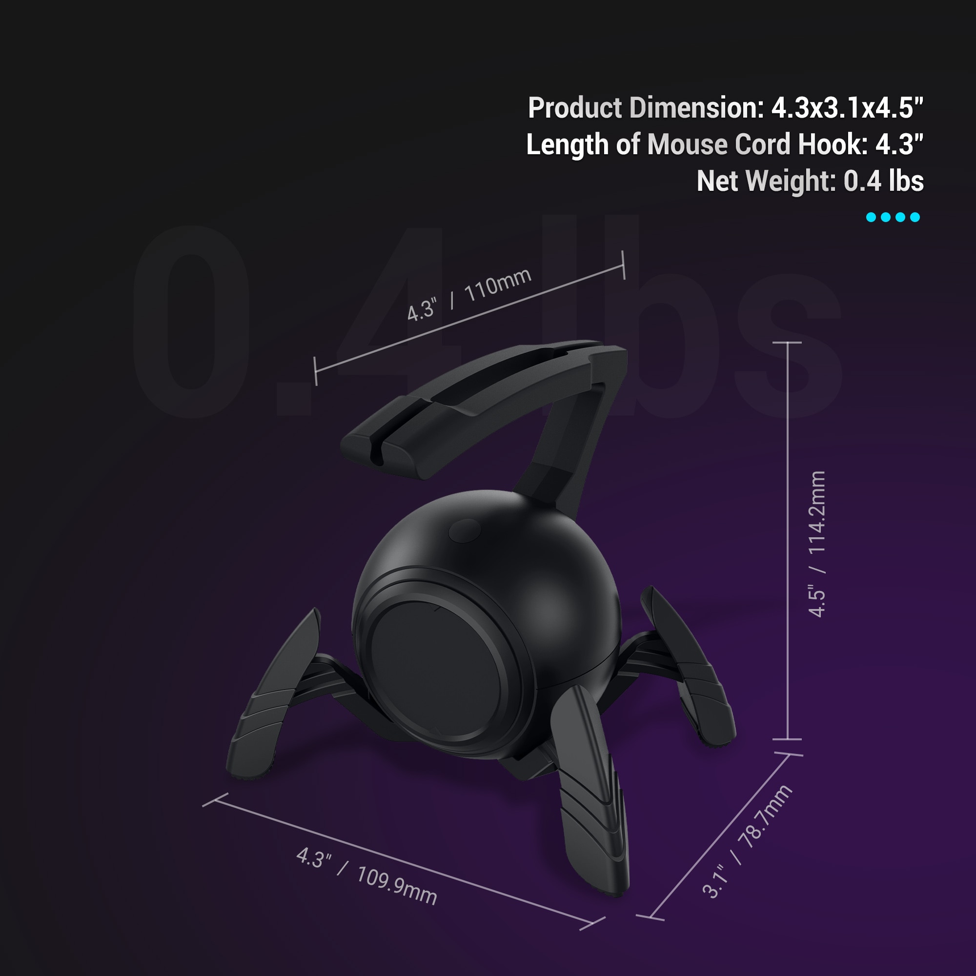 Gaming Mouse Cable Holder Bungee Winder Flexible Cord Clip for Esports Gaming with 2-USB ports+Type-C port