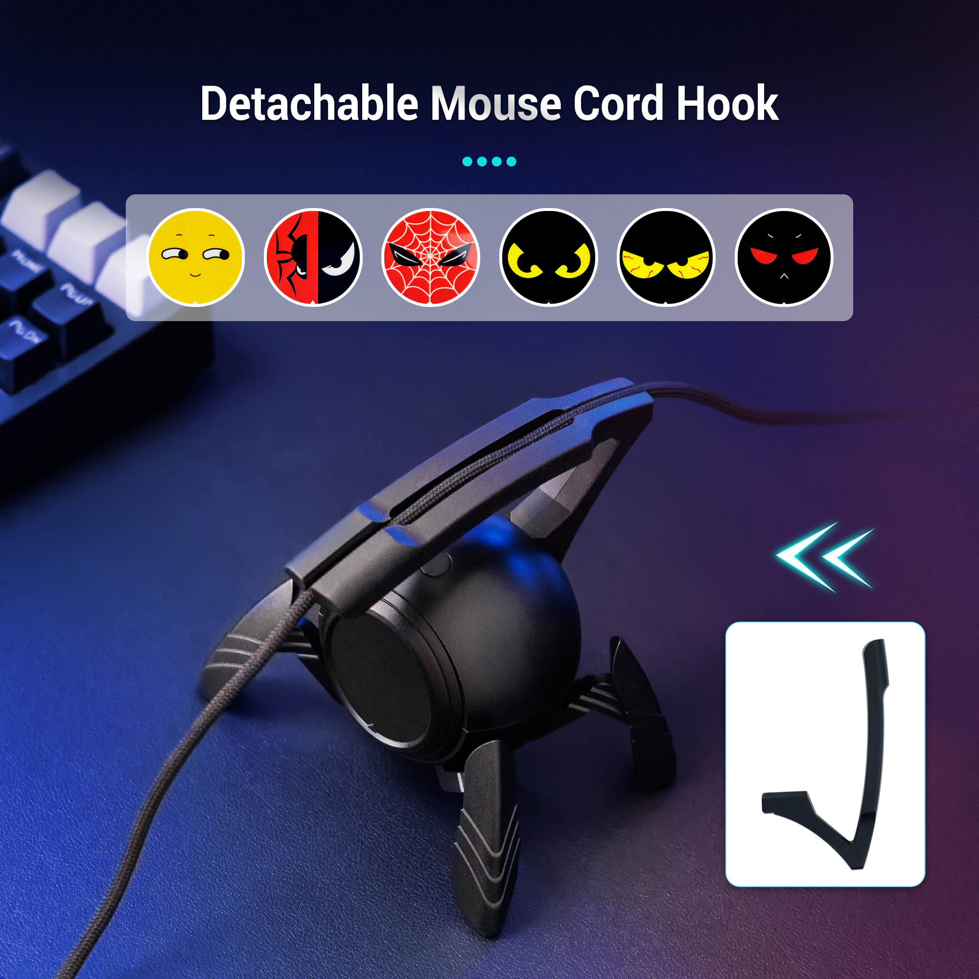Gaming Mouse Cable Holder Bungee Winder Flexible Cord Clip for Esports Gaming with 2-USB ports+Type-C port