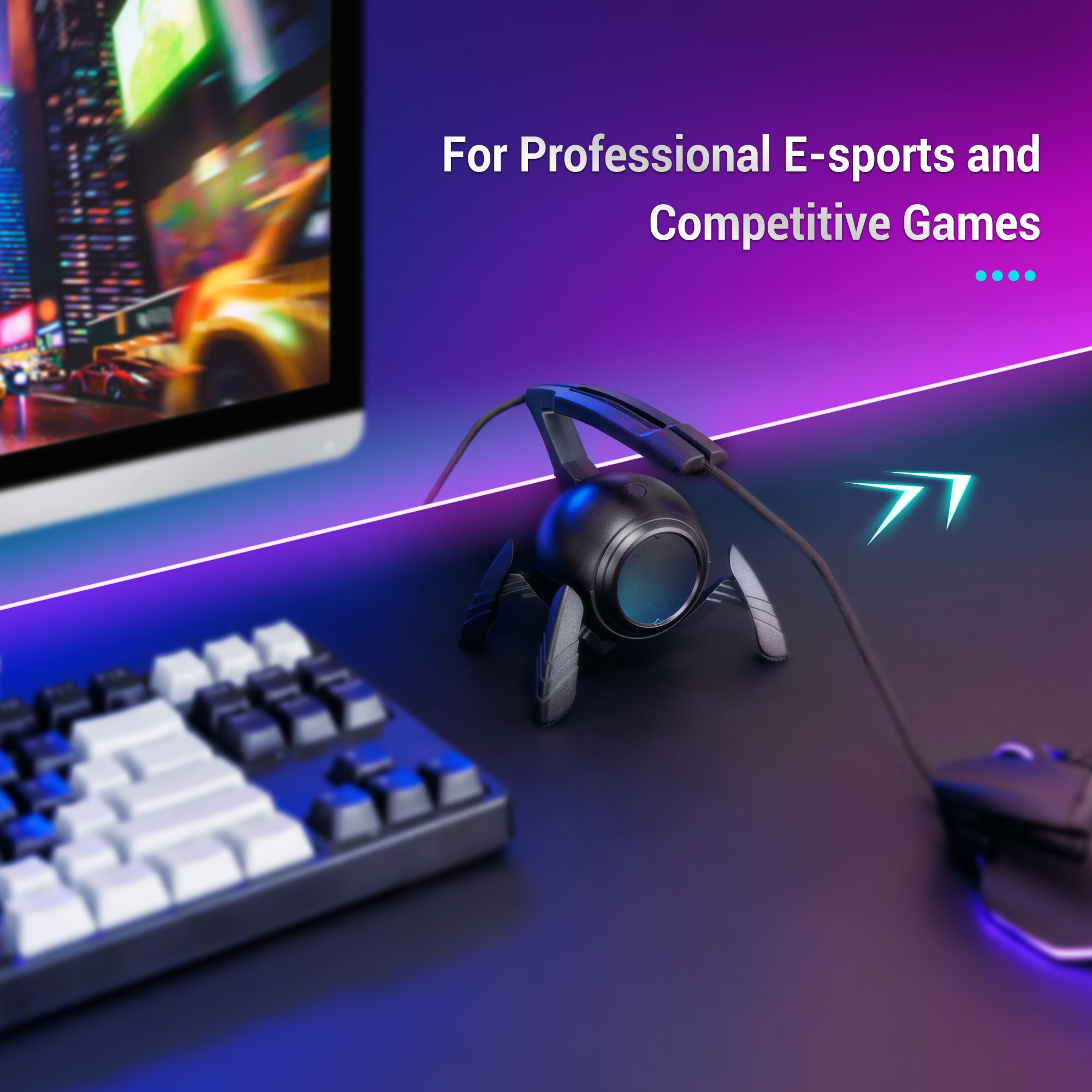 Gaming Mouse Cable Holder Bungee Winder Flexible Cord Clip for Esports Gaming with 2-USB ports+Type-C port