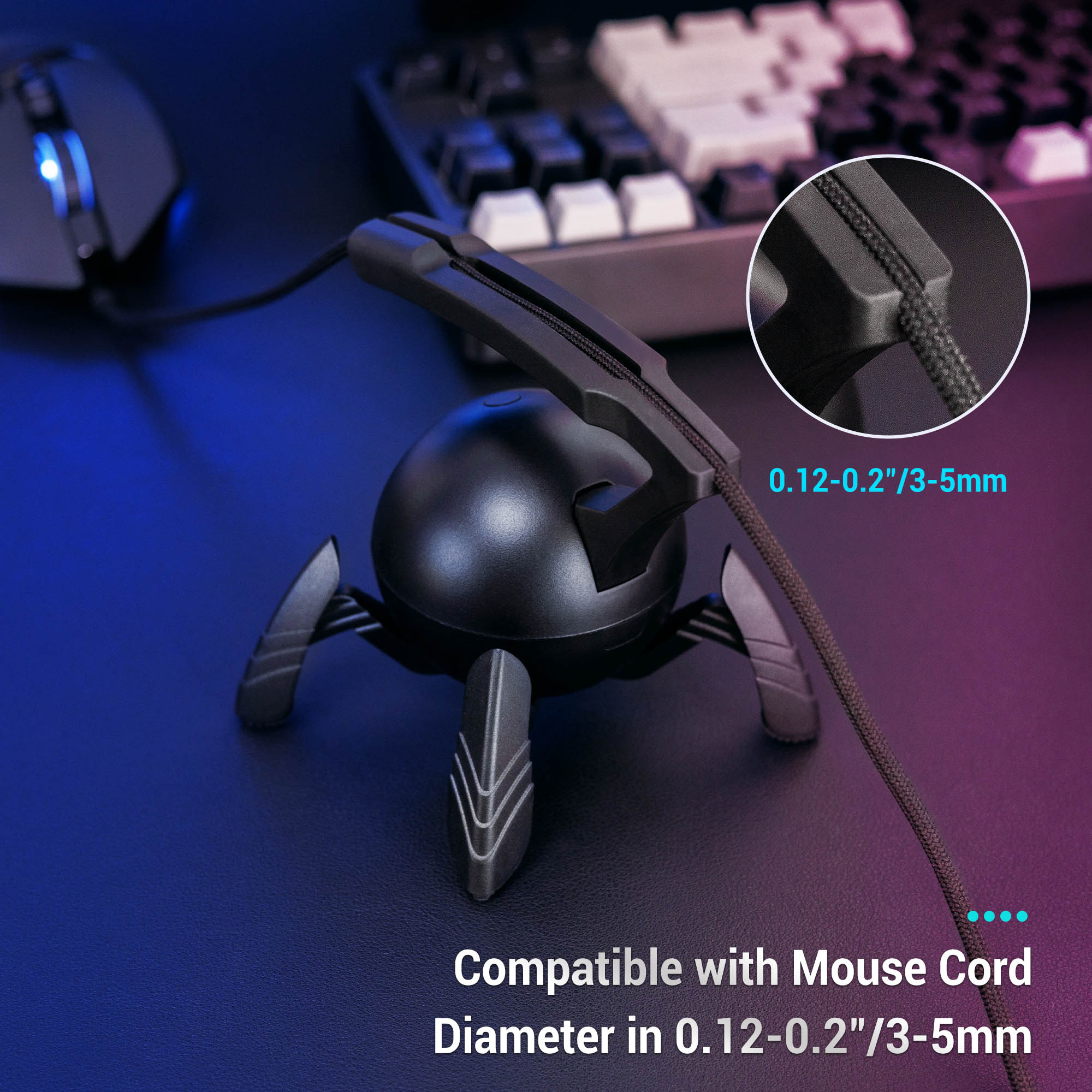 Gaming Mouse Cable Holder Bungee Winder Flexible Cord Clip for Esports Gaming with 2-USB ports+Type-C port
