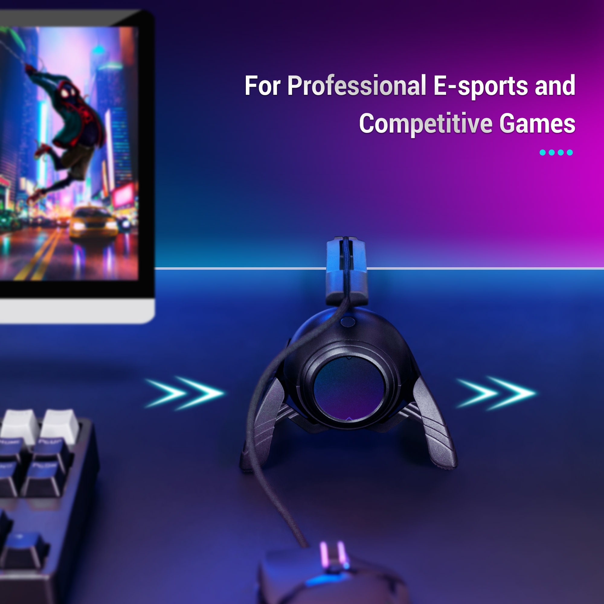 Gaming Mouse Cable Holder Bungee Winder Flexible Cord Clip for Esports Gaming with 2-USB ports+Type-C port