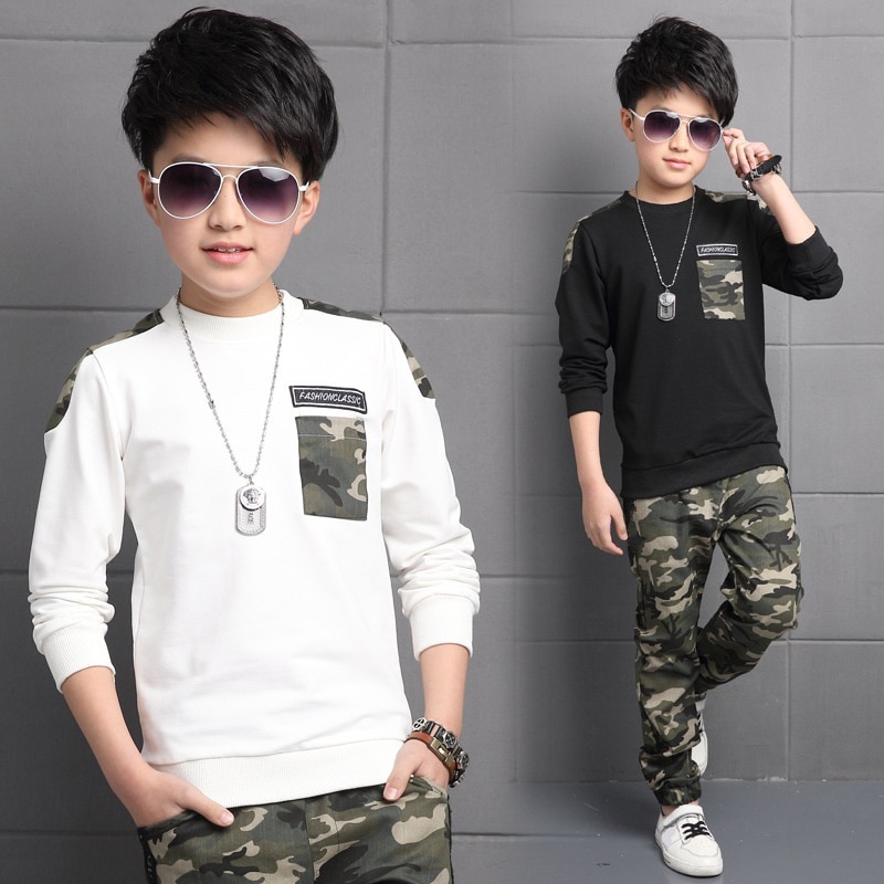 Teen Children Clothes 3-11year Boys Costume Tracksuit Camouflage Tops Pants 2PCS Children Spring Outfits Set
