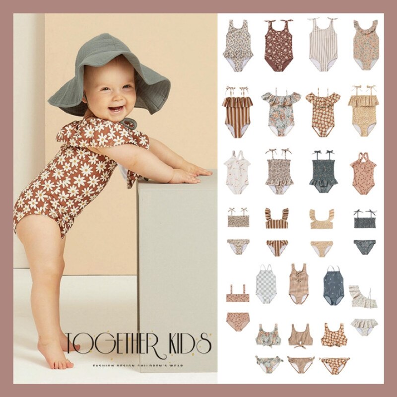 Swimming Suit Baby Girls Flower Children Clothes Kids SwimWears Matching 18M-9T