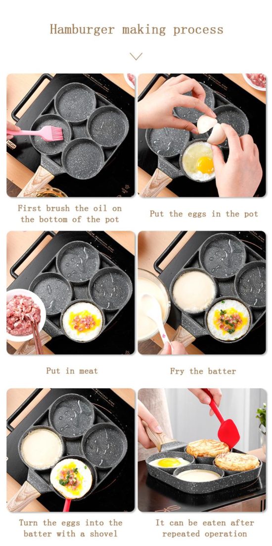 4-hole Pan Frying Pot Thickened Non-stick Egg Pancake Steak Cooking Pan Hamburg bread Breakfast Maker - Image 4