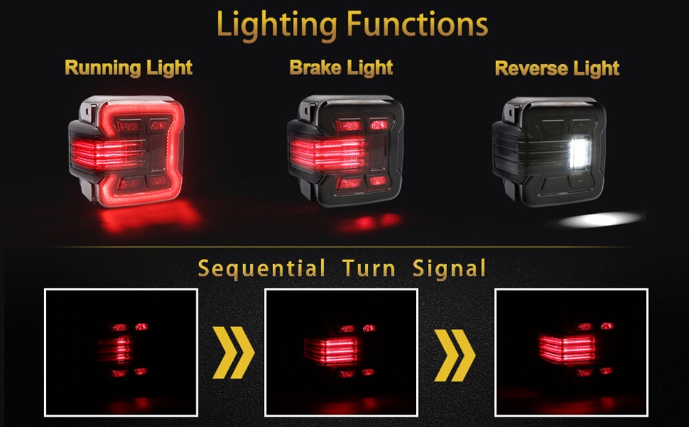 LED Tail Lights with Sequential Turn Signal Brake Reverse Running Light Compatible with -Jeep-Wrangler LED Tail Lights with Sequential Turn Signal Brake Reverse Running Light Compatible with -Jeep-Wrangler