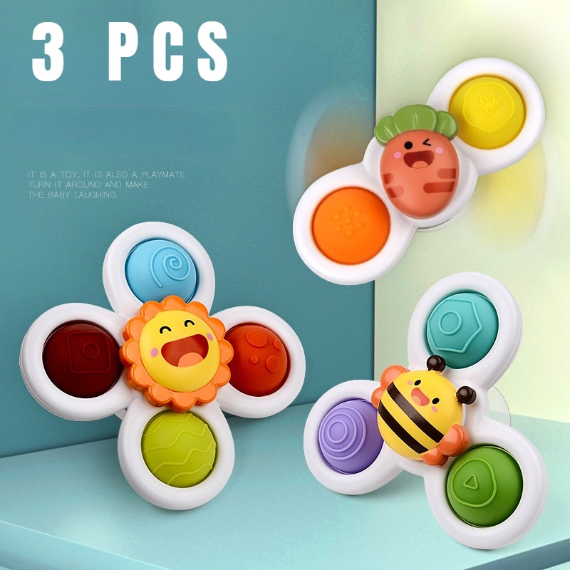 Baby Bath Toys Funny Bathing Sucker Spinner Suction Cup Cartoon Rattles Fidget Educational Toys 3Pcs/Set For Children Boys Gift