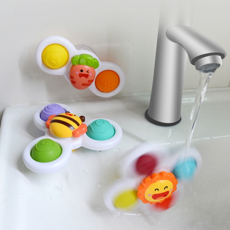Baby Bath Toys Funny Bathing Sucker Spinner Suction Cup Cartoon Rattles Fidget Educational Toys 3Pcs/Set For Children Boys Gift