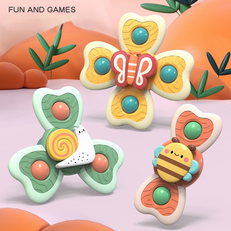 Baby Bath Toys Funny Bathing Sucker Spinner Suction Cup Cartoon Rattles Fidget Educational Toys 3Pcs/Set For Children Boys Gift