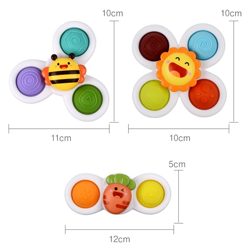 Baby Bath Toys Funny Bathing Sucker Spinner Suction Cup Cartoon Rattles Fidget Educational Toys 3Pcs/Set For Children Boys Gift