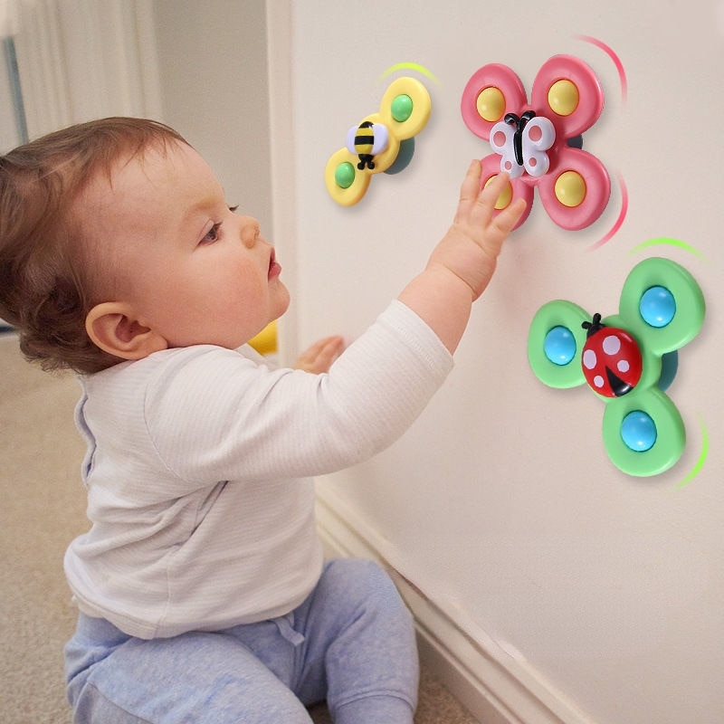 Baby Bath Toys Funny Bathing Sucker Spinner Suction Cup Cartoon Rattles Fidget Educational Toys 3Pcs/Set For Children Boys Gift