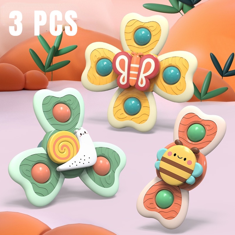 Baby Bath Toys Funny Bathing Sucker Spinner Suction Cup Cartoon Rattles Fidget Educational Toys 3Pcs/Set For Children Boys Gift
