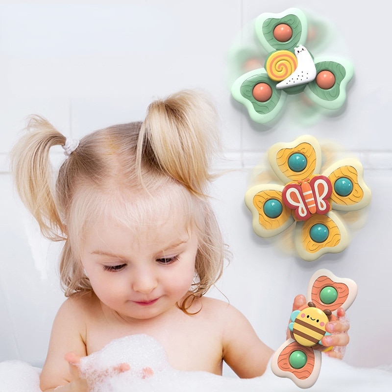 Baby Bath Toys Funny Bathing Sucker Spinner Suction Cup Cartoon Rattles Fidget Educational Toys 3Pcs/Set For Children Boys Gift