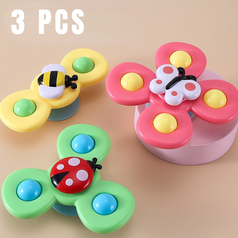 Baby Bath Toys Funny Bathing Sucker Spinner Suction Cup Cartoon Rattles Fidget Educational Toys 3Pcs/Set For Children Boys Gift