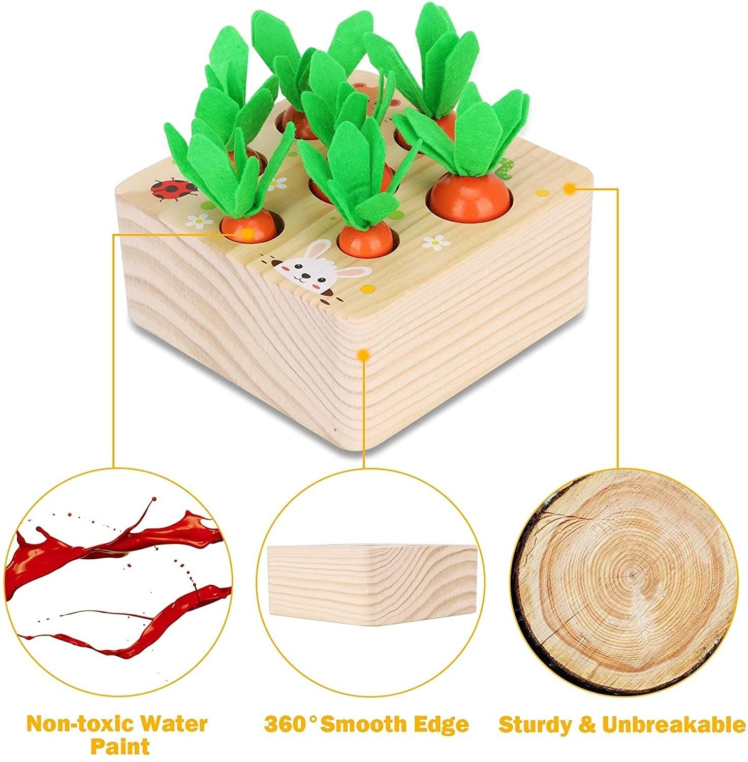 Pull Carrot Set Wooden Toy Shape Matching Puzzle Kids Wood Game Educational Montessori Toys For Children