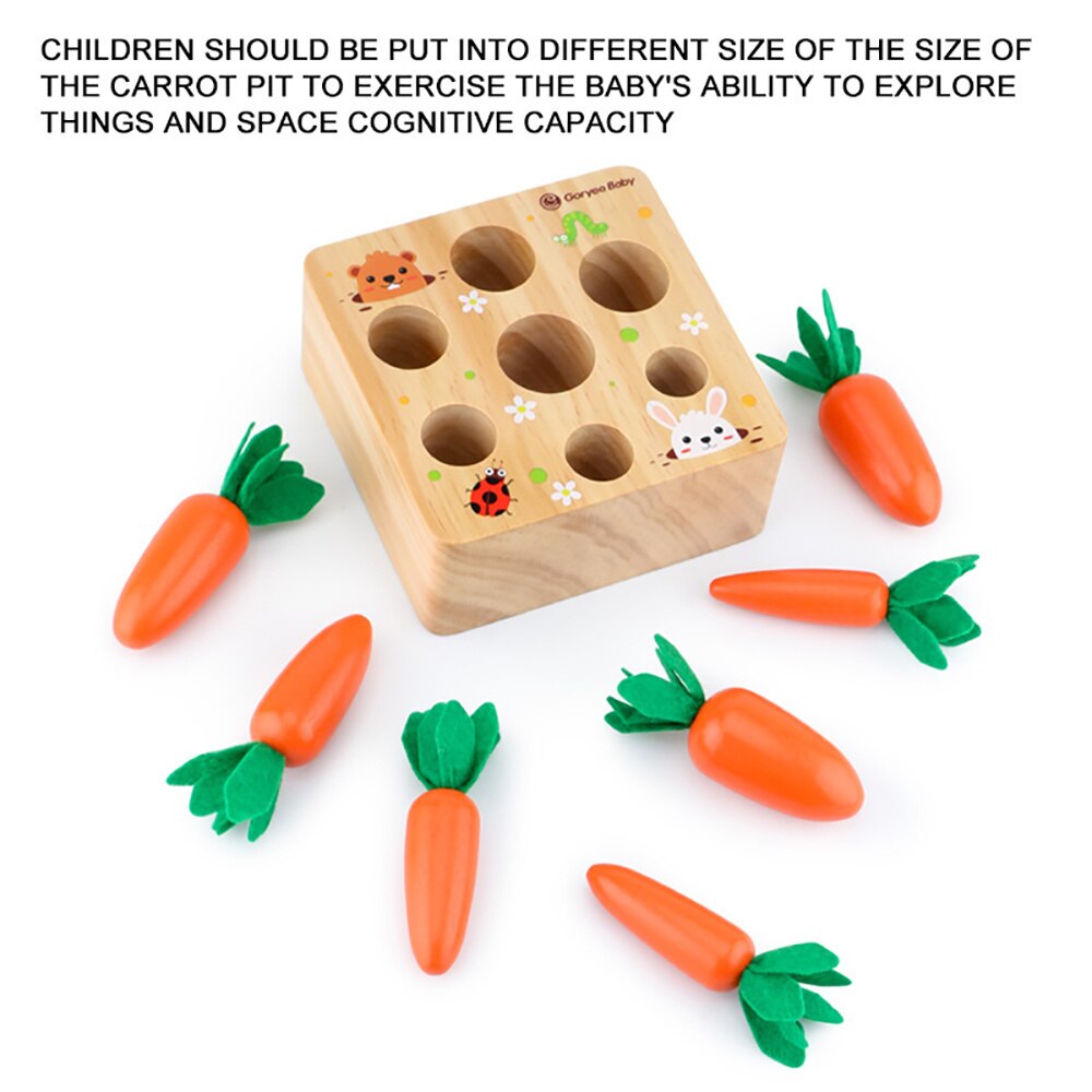 Pull Carrot Set Wooden Toy Shape Matching Puzzle Kids Wood Game Educational Montessori Toys For Children