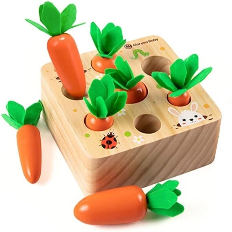 Pull Carrot Set Wooden Toy Shape Matching Puzzle Kids Wood Game Educational Montessori Toys For Children