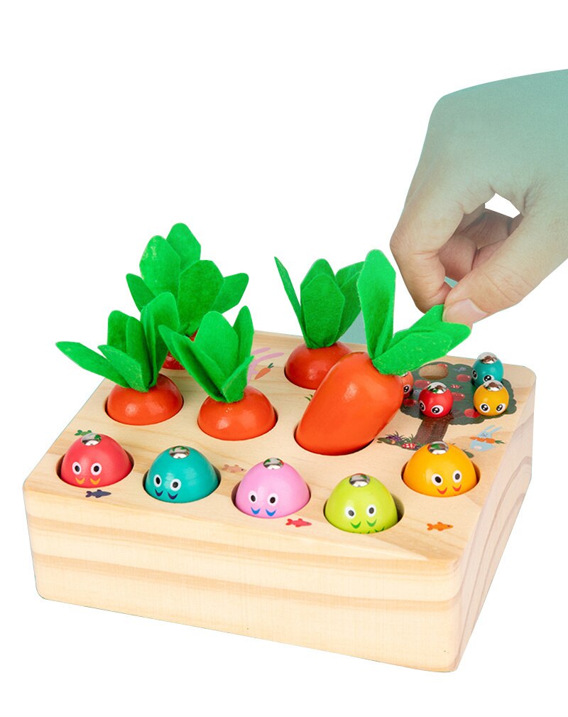Pull Carrot Set Wooden Toy Shape Matching Puzzle Kids Wood Game Educational Montessori Toys For Children