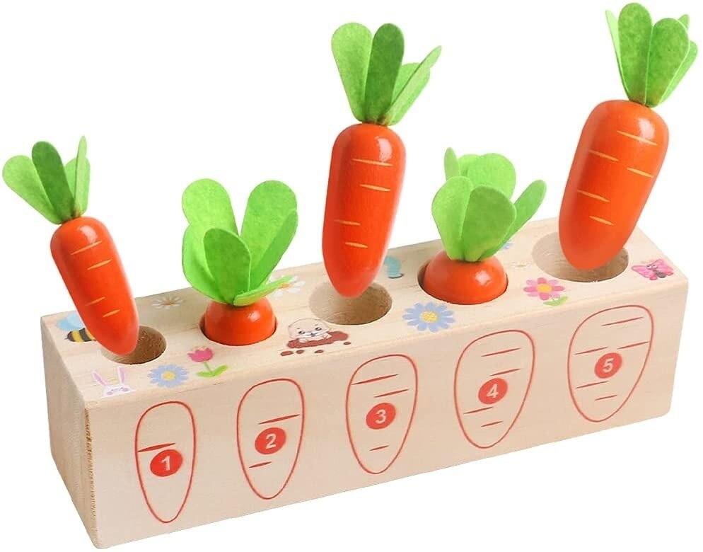 Pull Carrot Set Wooden Toy Shape Matching Puzzle Kids Wood Game Educational Montessori Toys For Children