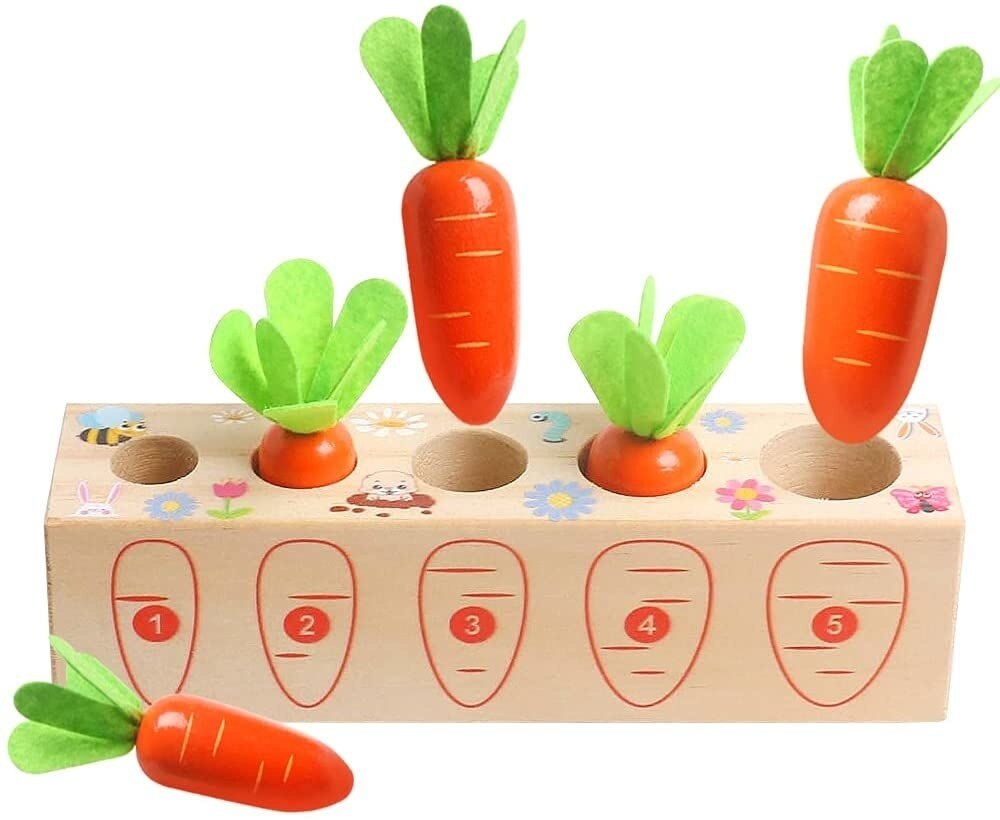 Pull Carrot Set Wooden Toy Shape Matching Puzzle Kids Wood Game Educational Montessori Toys For Children