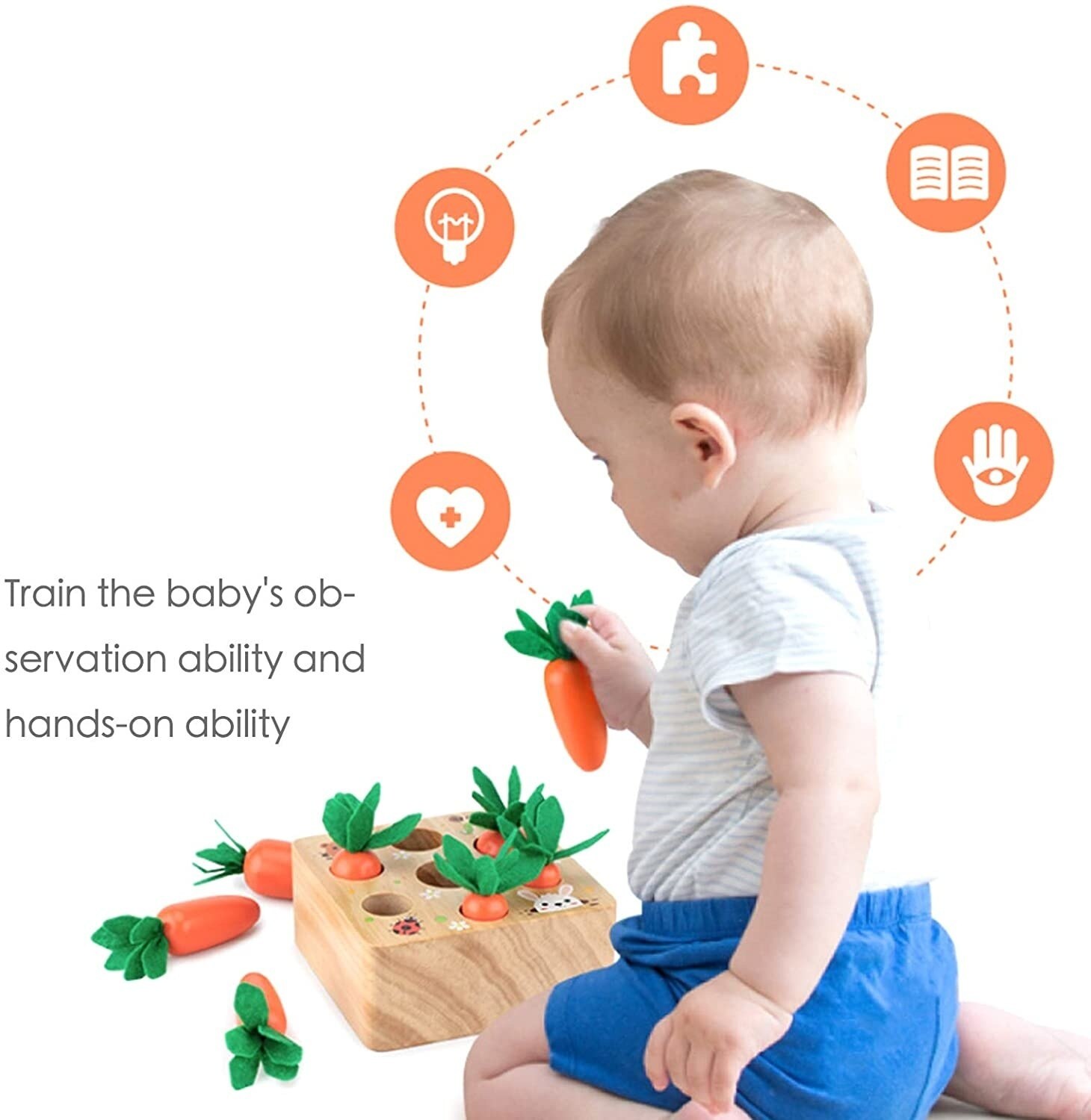 Pull Carrot Set Wooden Toy Shape Matching Puzzle Kids Wood Game Educational Montessori Toys For Children