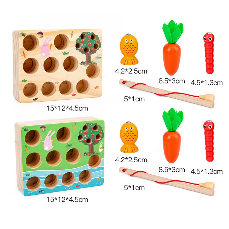 Pull Carrot Set Wooden Toy Shape Matching Puzzle Kids Wood Game Educational Montessori Toys For Children