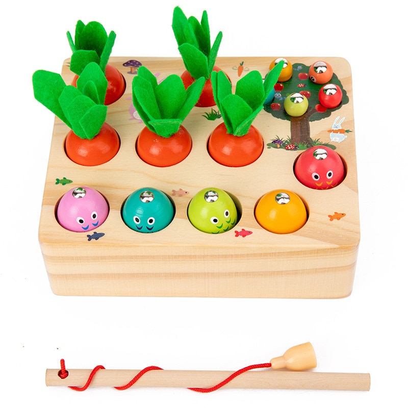 Pull Carrot Set Wooden Toy Shape Matching Puzzle Kids Wood Game Educational Montessori Toys For Children