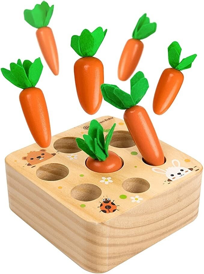 Pull Carrot Set Wooden Toy Shape Matching Puzzle Kids Wood Game Educational Montessori Toys For Children