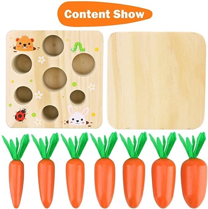 Pull Carrot Set Wooden Toy Shape Matching Puzzle Kids Wood Game Educational Montessori Toys For Children