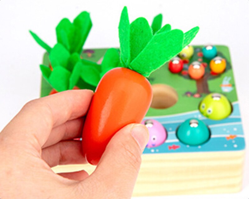 Pull Carrot Set Wooden Toy Shape Matching Puzzle Kids Wood Game Educational Montessori Toys For Children
