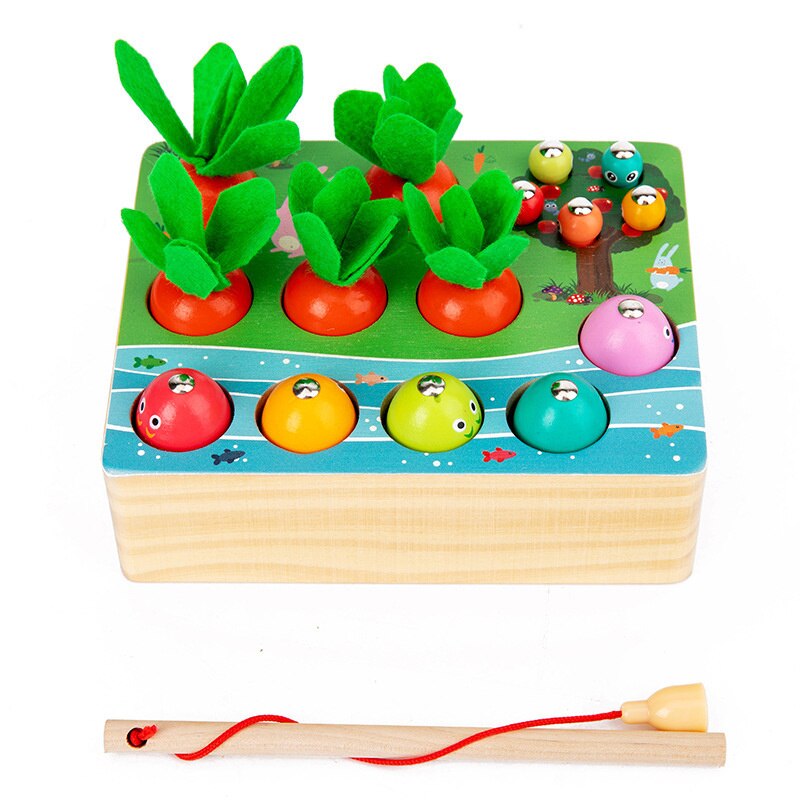 Pull Carrot Set Wooden Toy Shape Matching Puzzle Kids Wood Game Educational Montessori Toys For Children