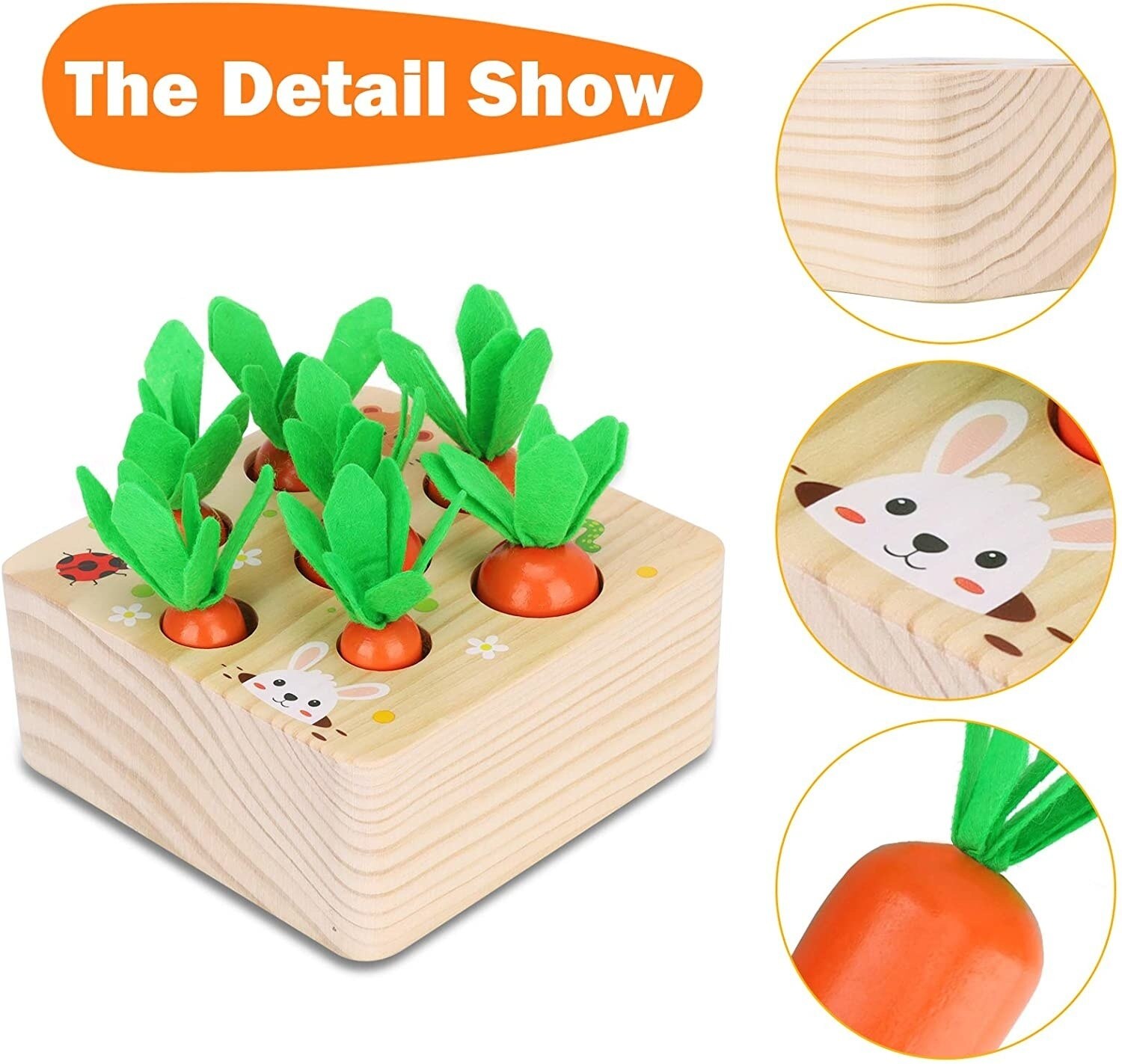 Pull Carrot Set Wooden Toy Shape Matching Puzzle Kids Wood Game Educational Montessori Toys For Children