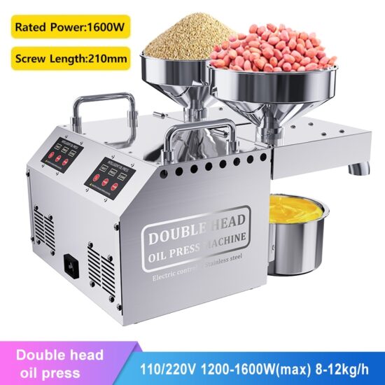 Oil press Machine Double Head 1600W Stainless Steel High Extraction Rate, Press Flaxseed Sunflower Seed Coconut Meat