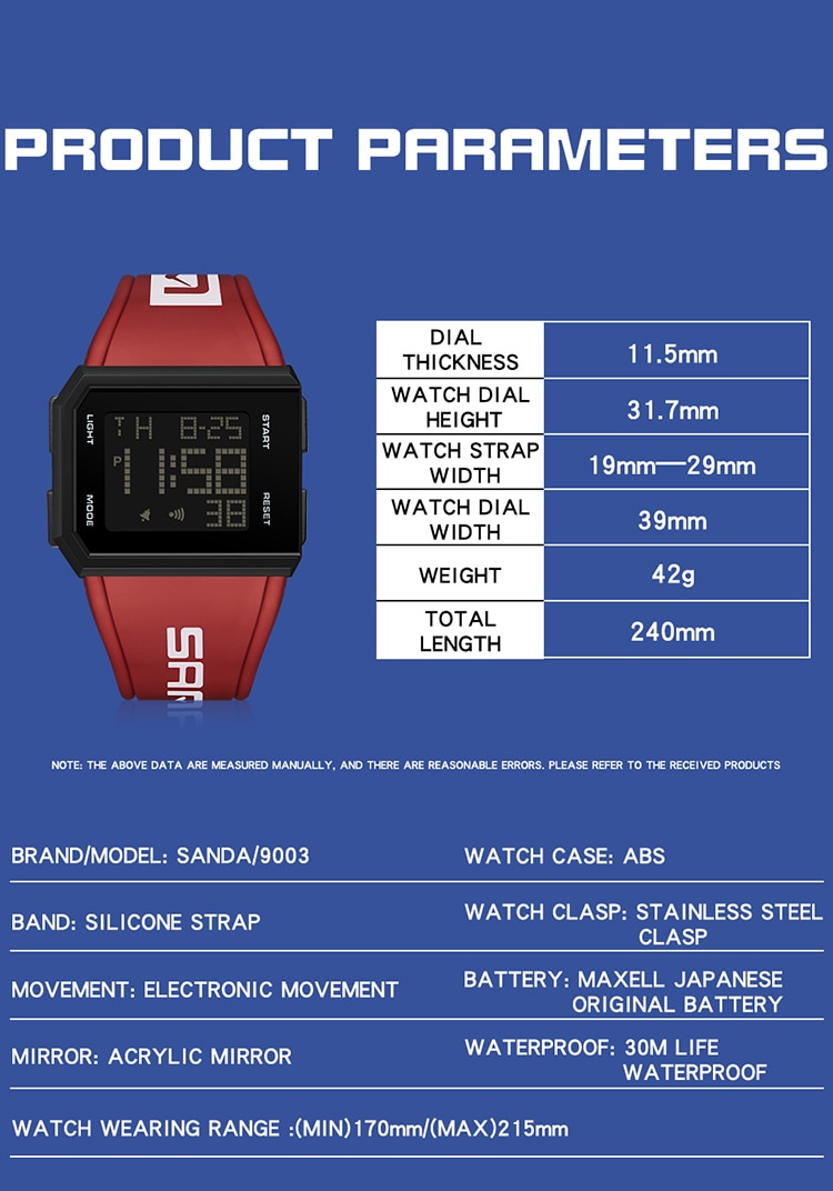 Digital Watch Chronograph Sport Electronic Bracelet 50M Waterproof Wristwatch Alarm Clock Watches