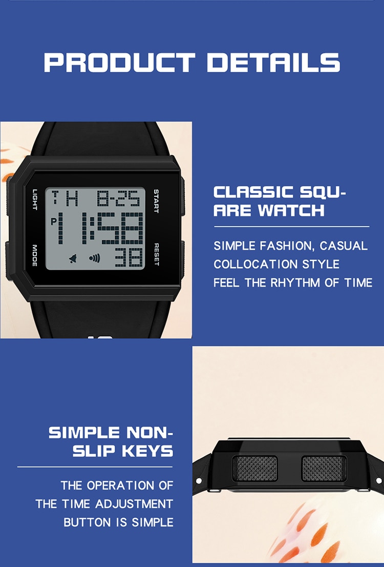 Digital Watch Chronograph Sport Electronic Bracelet 50M Waterproof Wristwatch Alarm Clock Watches