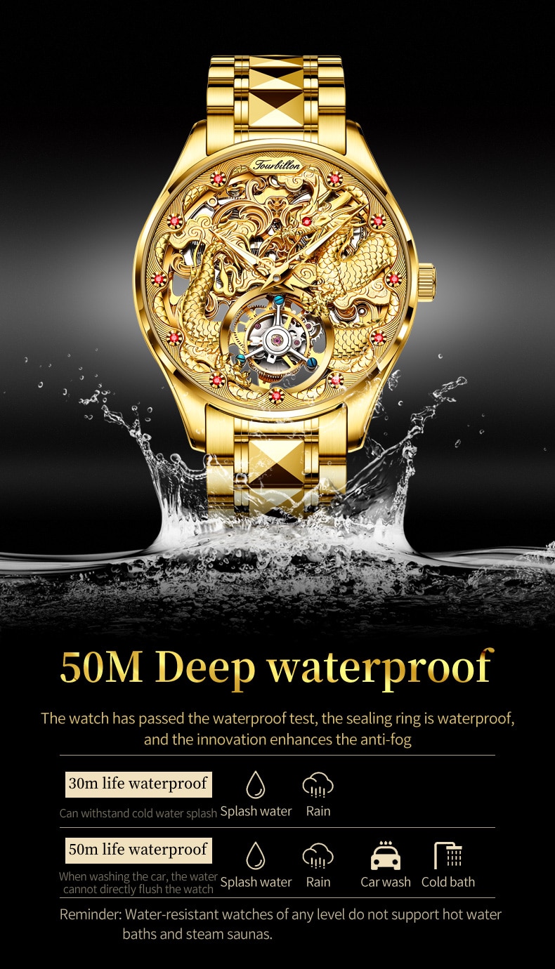 Gold Watch Dragon Royal Sapphire Mirror Skeleton Watch Automatic Mechanical Tourbillon Watches Waterproof