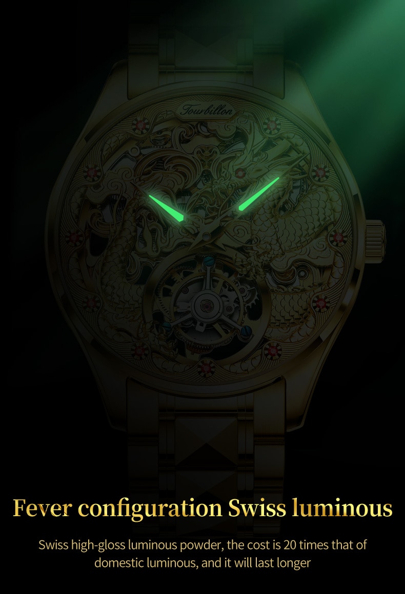 Gold Watch Dragon Royal Sapphire Mirror Skeleton Watch Automatic Mechanical Tourbillon Watches Waterproof
