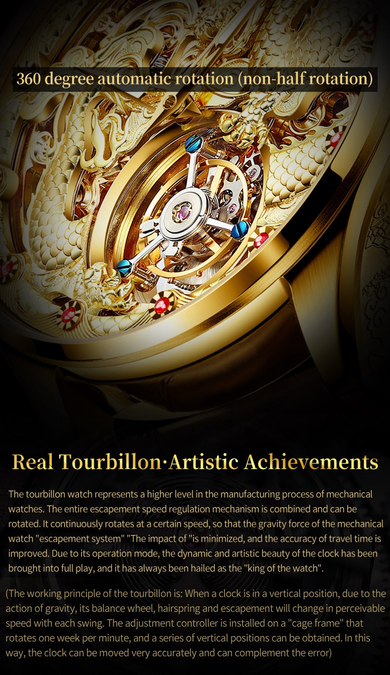 Gold Watch Dragon Royal Sapphire Mirror Skeleton Watch Automatic Mechanical Tourbillon Watches Waterproof