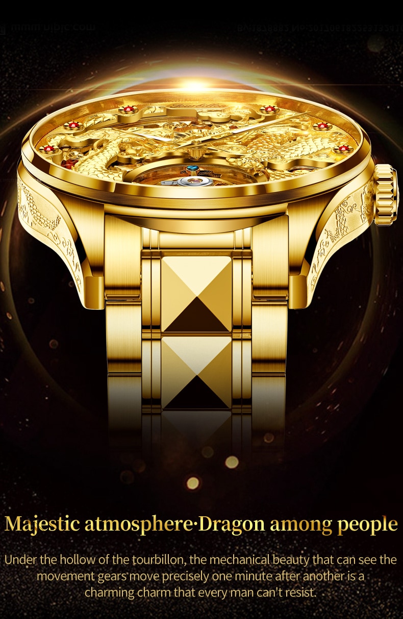 Gold Watch Dragon Royal Sapphire Mirror Skeleton Watch Automatic Mechanical Tourbillon Watches Waterproof