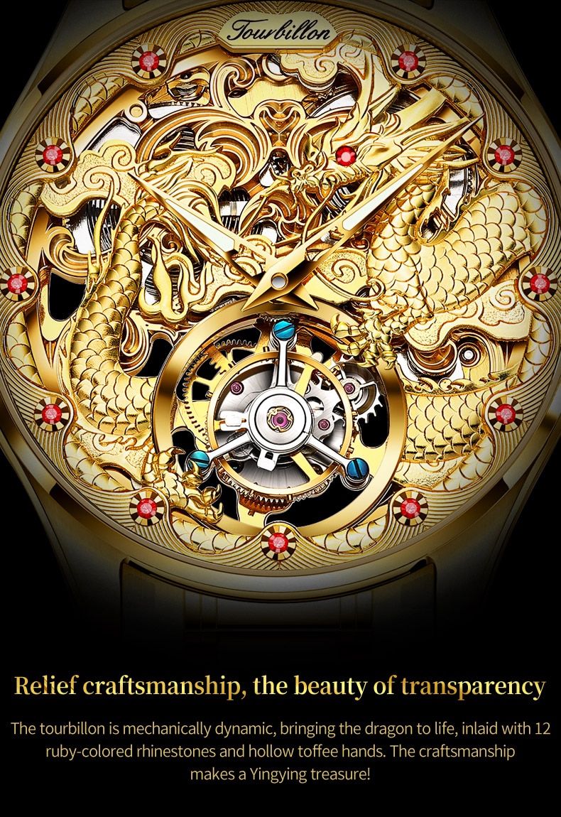 Gold Watch Dragon Royal Sapphire Mirror Skeleton Watch Automatic Mechanical Tourbillon Watches Waterproof
