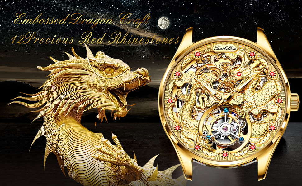 Gold Watch Dragon Royal Sapphire Mirror Skeleton Watch Automatic Mechanical Tourbillon Watches Waterproof
