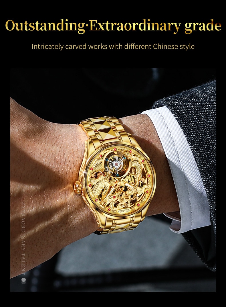 Gold Watch Dragon Royal Sapphire Mirror Skeleton Watch Automatic Mechanical Tourbillon Watches Waterproof