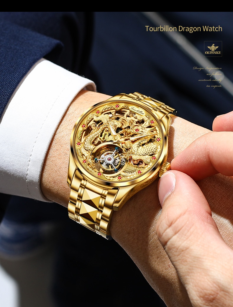 Gold Watch Dragon Royal Sapphire Mirror Skeleton Watch Automatic Mechanical Tourbillon Watches Waterproof