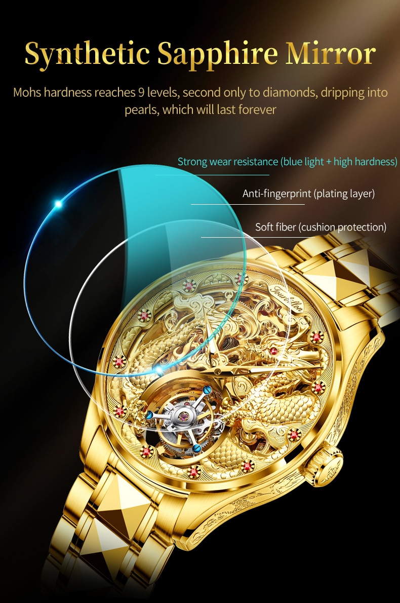 Gold Watch Dragon Royal Sapphire Mirror Skeleton Watch Automatic Mechanical Tourbillon Watches Waterproof