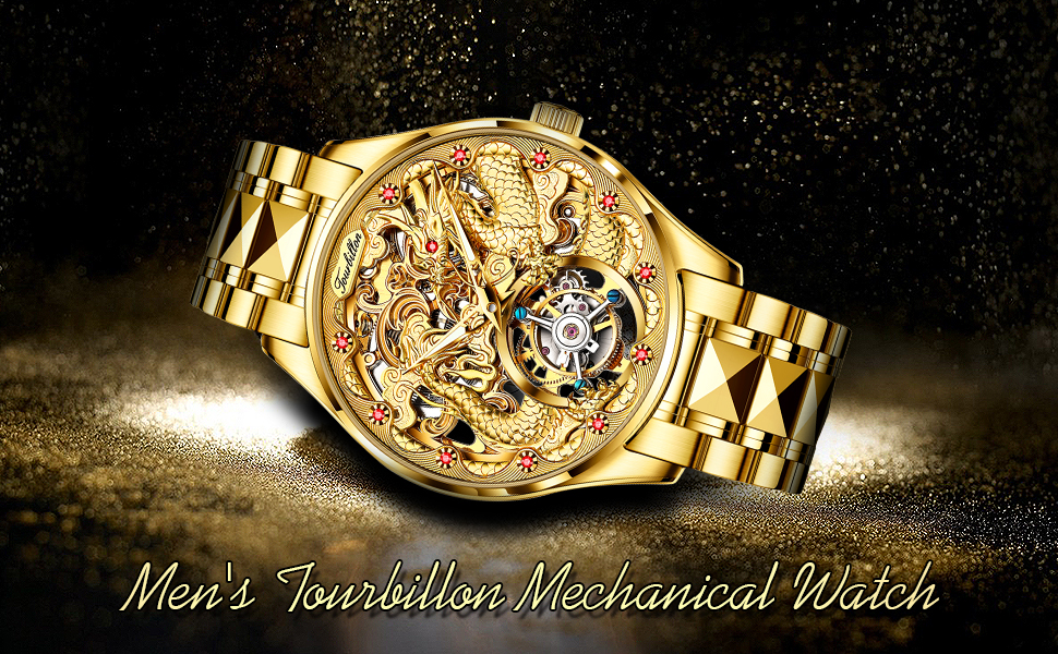 Gold Watch Dragon Royal Sapphire Mirror Skeleton Watch Automatic Mechanical Tourbillon Watches Waterproof