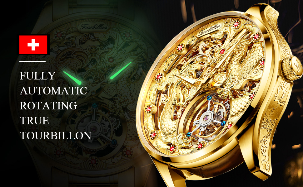 Gold Watch Dragon Royal Sapphire Mirror Skeleton Watch Automatic Mechanical Tourbillon Watches Waterproof