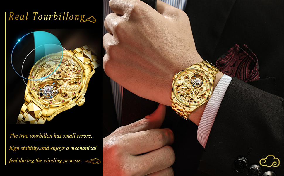 Gold Watch Dragon Royal Sapphire Mirror Skeleton Watch Automatic Mechanical Tourbillon Watches Waterproof