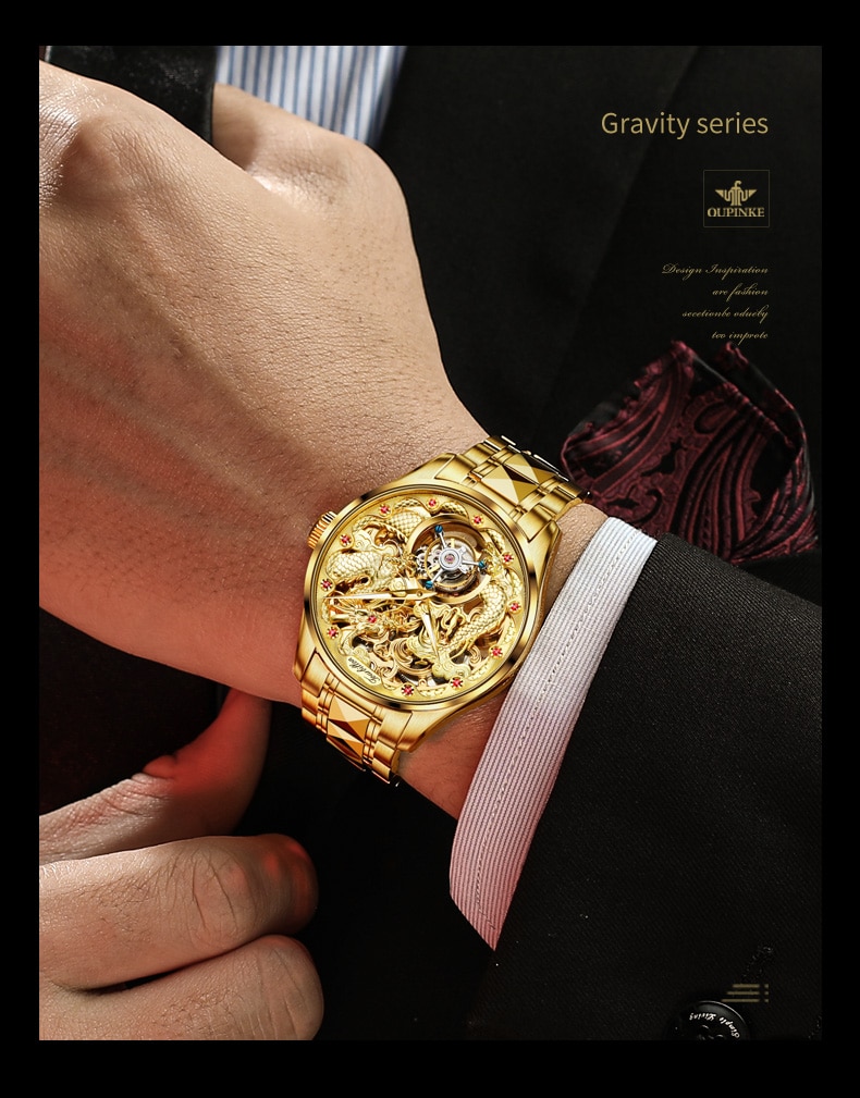 Gold Watch Dragon Royal Sapphire Mirror Skeleton Watch Automatic Mechanical Tourbillon Watches Waterproof