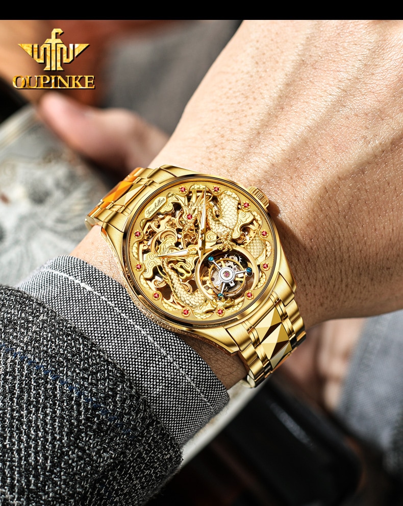 Gold Watch Dragon Royal Sapphire Mirror Skeleton Watch Automatic Mechanical Tourbillon Watches Waterproof