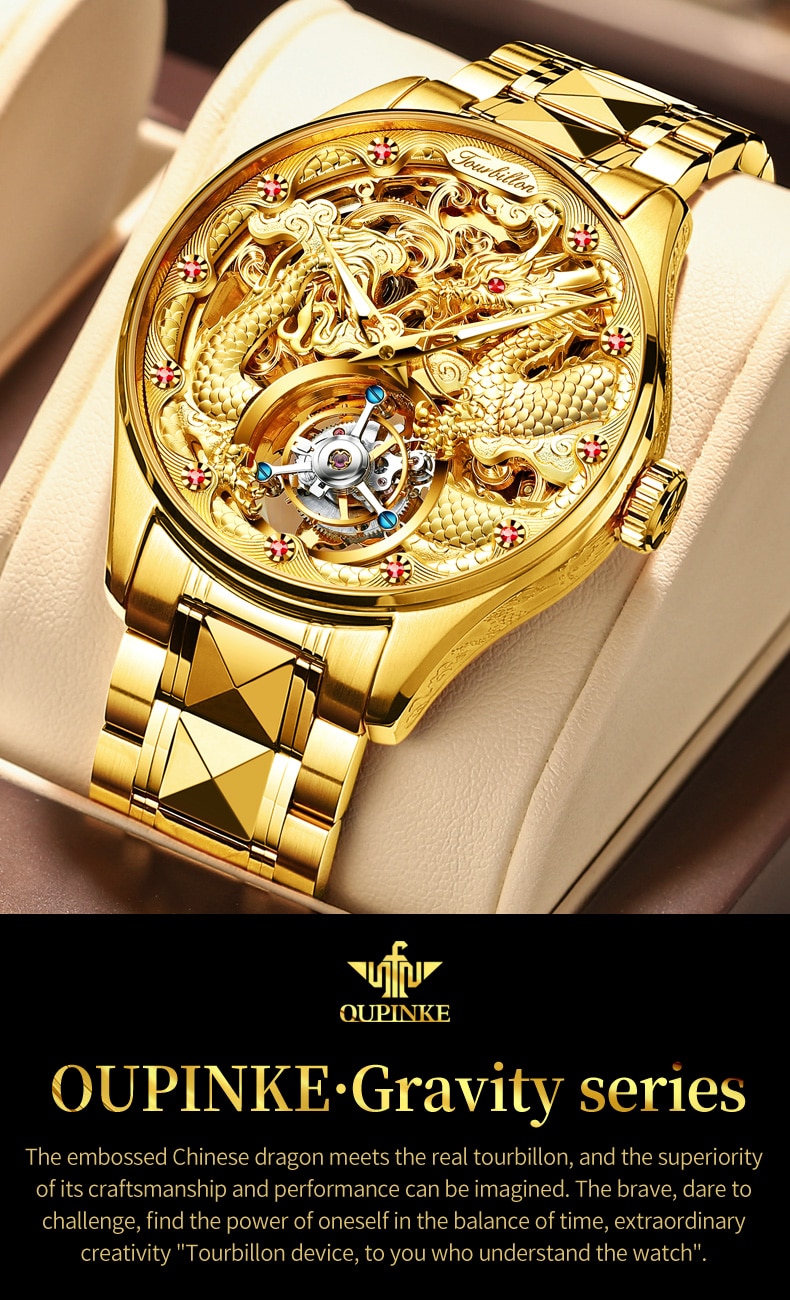 Gold Watch Dragon Royal Sapphire Mirror Skeleton Watch Automatic Mechanical Tourbillon Watches Waterproof