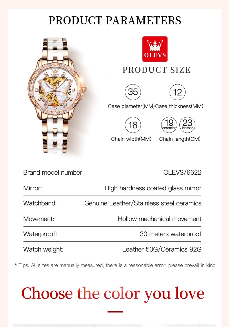 Watch for Women Automatic Luxury Mechanical OLEVS Original Waterproof Diamond Skeleton Rose Gold Ceramic Watches Ladies Gift Set